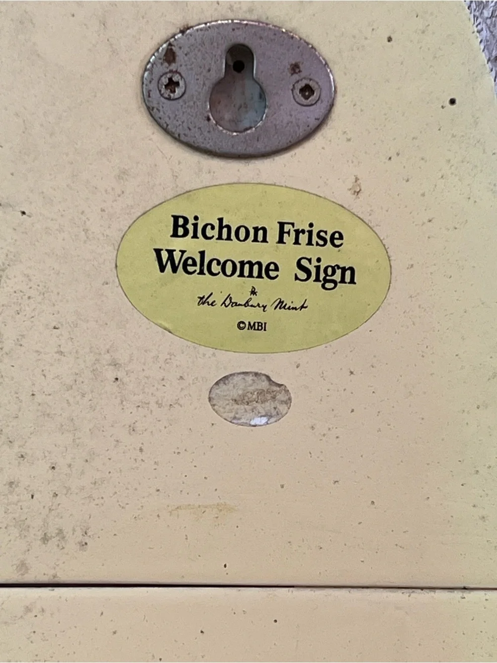 Danbury Mint Bichon Frise Welcome Sign Vintage Resin Dog Statue Hanging Decor